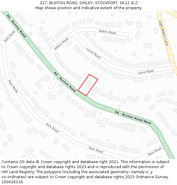 227, BUXTON ROAD, DISLEY, STOCKPORT, SK12 2LZ: Location map and indicative extent of plot