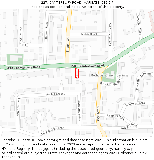 227, CANTERBURY ROAD, MARGATE, CT9 5JP: Location map and indicative extent of plot