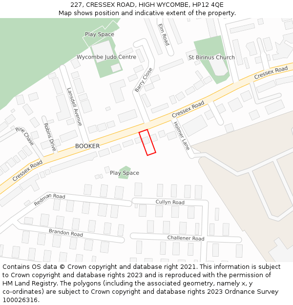 227, CRESSEX ROAD, HIGH WYCOMBE, HP12 4QE: Location map and indicative extent of plot