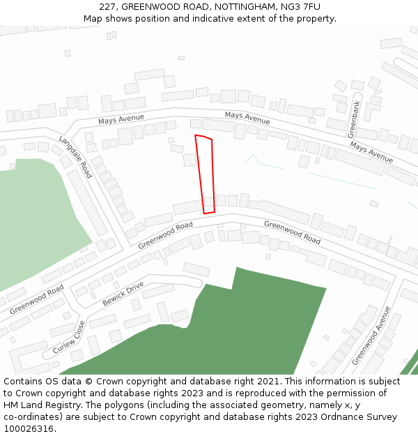 227, GREENWOOD ROAD, NOTTINGHAM, NG3 7FU: Location map and indicative extent of plot