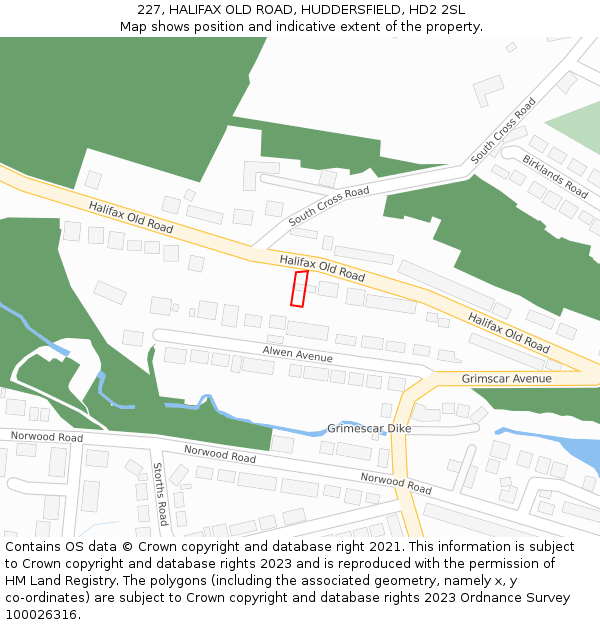 227, HALIFAX OLD ROAD, HUDDERSFIELD, HD2 2SL: Location map and indicative extent of plot