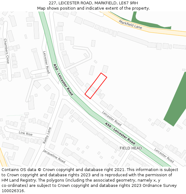 227, LEICESTER ROAD, MARKFIELD, LE67 9RH: Location map and indicative extent of plot
