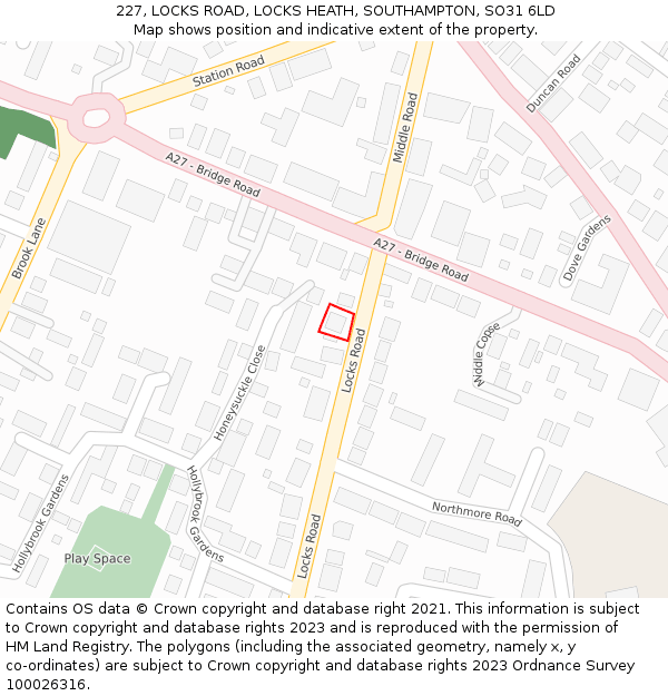 227, LOCKS ROAD, LOCKS HEATH, SOUTHAMPTON, SO31 6LD: Location map and indicative extent of plot