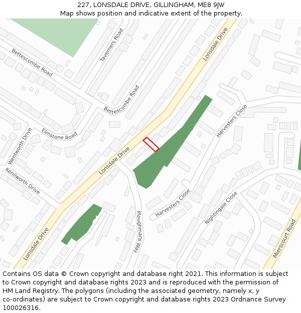 227, LONSDALE DRIVE, GILLINGHAM, ME8 9JW: Location map and indicative extent of plot