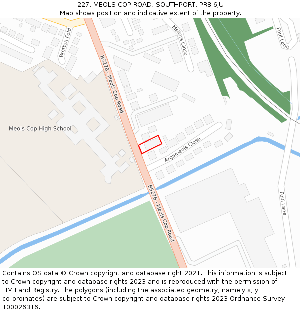 227, MEOLS COP ROAD, SOUTHPORT, PR8 6JU: Location map and indicative extent of plot