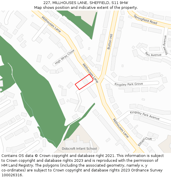 227, MILLHOUSES LANE, SHEFFIELD, S11 9HW: Location map and indicative extent of plot