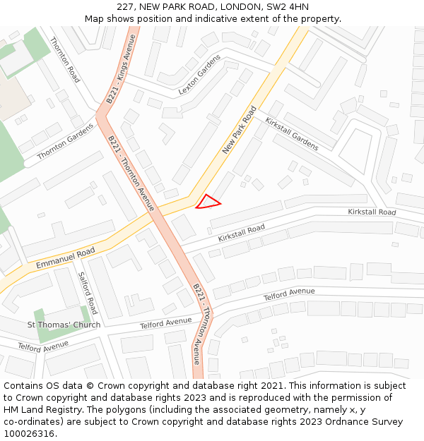 227, NEW PARK ROAD, LONDON, SW2 4HN: Location map and indicative extent of plot