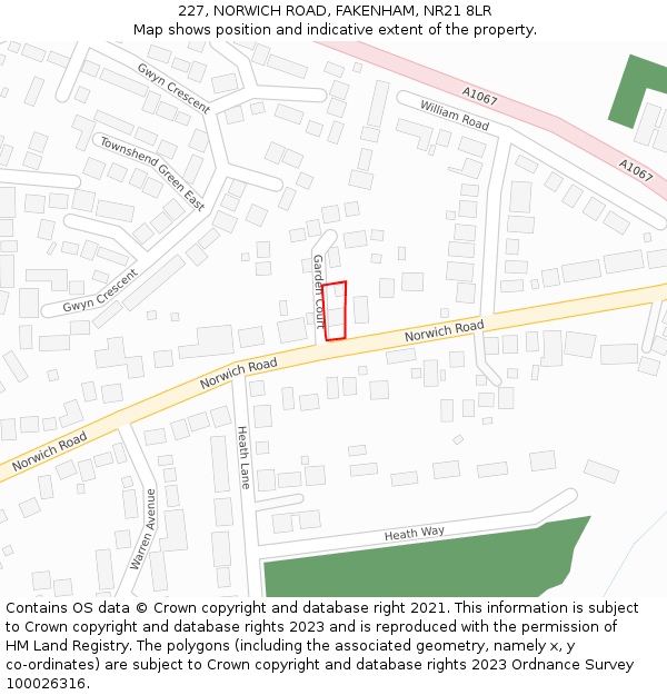 227, NORWICH ROAD, FAKENHAM, NR21 8LR: Location map and indicative extent of plot