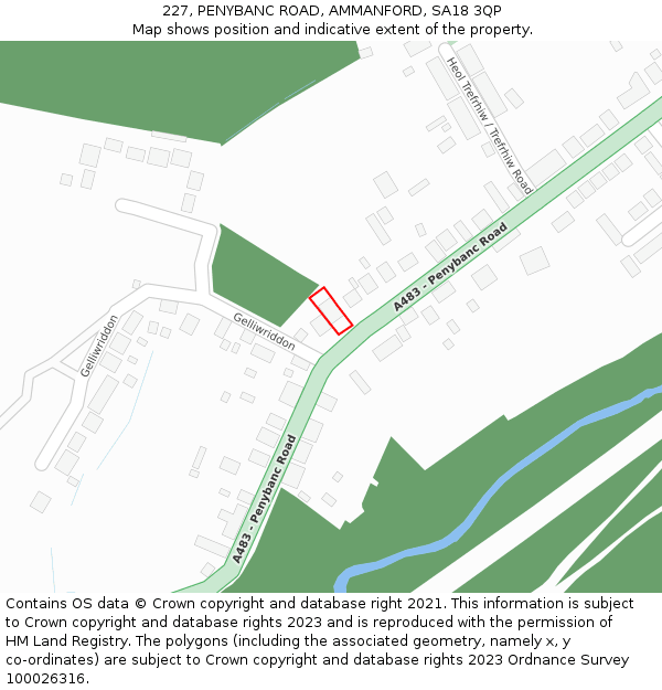 227, PENYBANC ROAD, AMMANFORD, SA18 3QP: Location map and indicative extent of plot