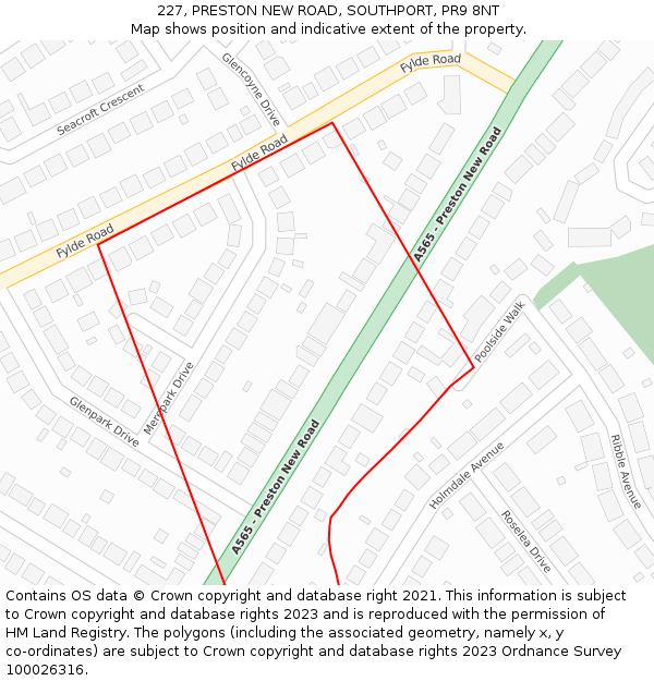 227, PRESTON NEW ROAD, SOUTHPORT, PR9 8NT: Location map and indicative extent of plot