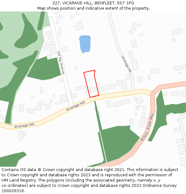 227, VICARAGE HILL, BENFLEET, SS7 1PG: Location map and indicative extent of plot