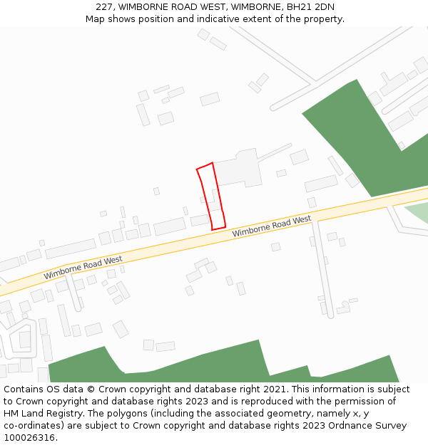 227, WIMBORNE ROAD WEST, WIMBORNE, BH21 2DN: Location map and indicative extent of plot