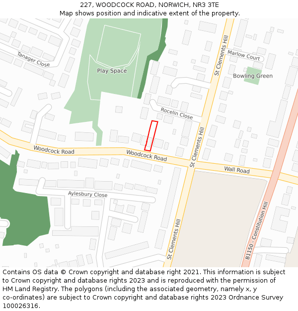 227, WOODCOCK ROAD, NORWICH, NR3 3TE: Location map and indicative extent of plot