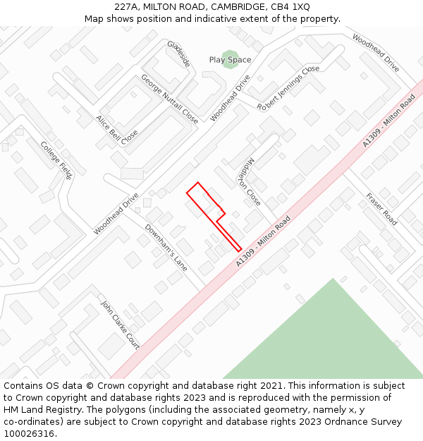 227A, MILTON ROAD, CAMBRIDGE, CB4 1XQ: Location map and indicative extent of plot