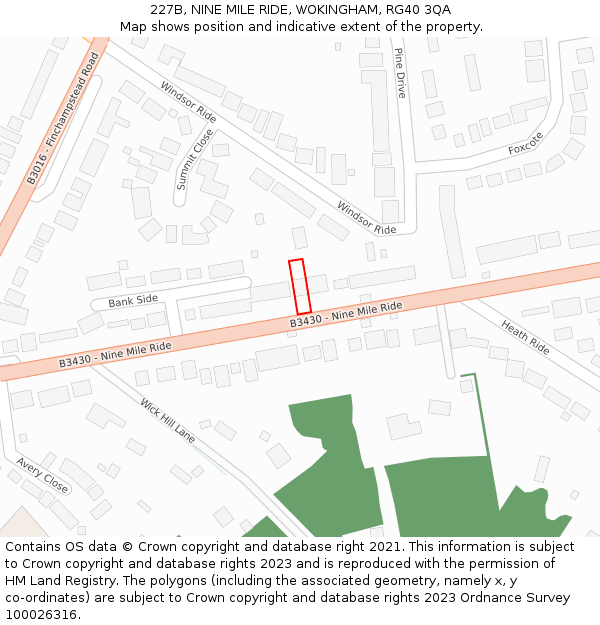 227B, NINE MILE RIDE, WOKINGHAM, RG40 3QA: Location map and indicative extent of plot