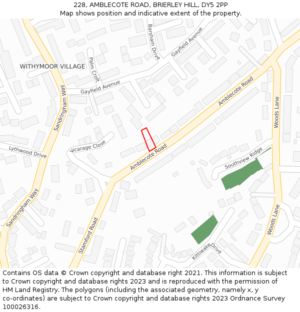 228, AMBLECOTE ROAD, BRIERLEY HILL, DY5 2PP: Location map and indicative extent of plot