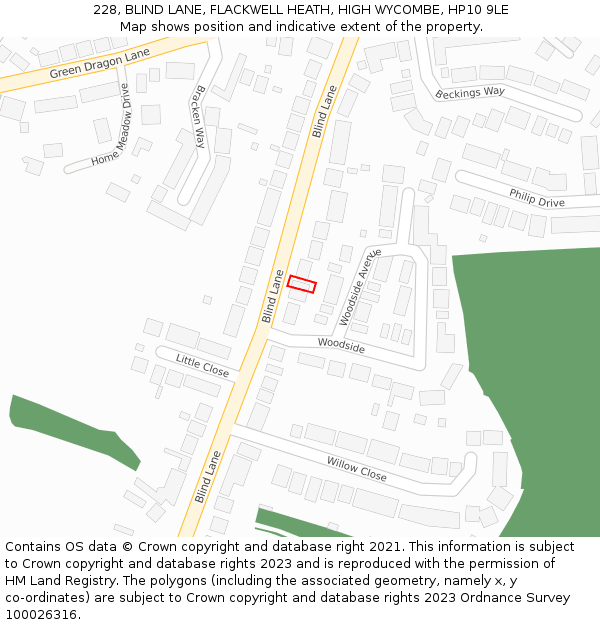 228, BLIND LANE, FLACKWELL HEATH, HIGH WYCOMBE, HP10 9LE: Location map and indicative extent of plot