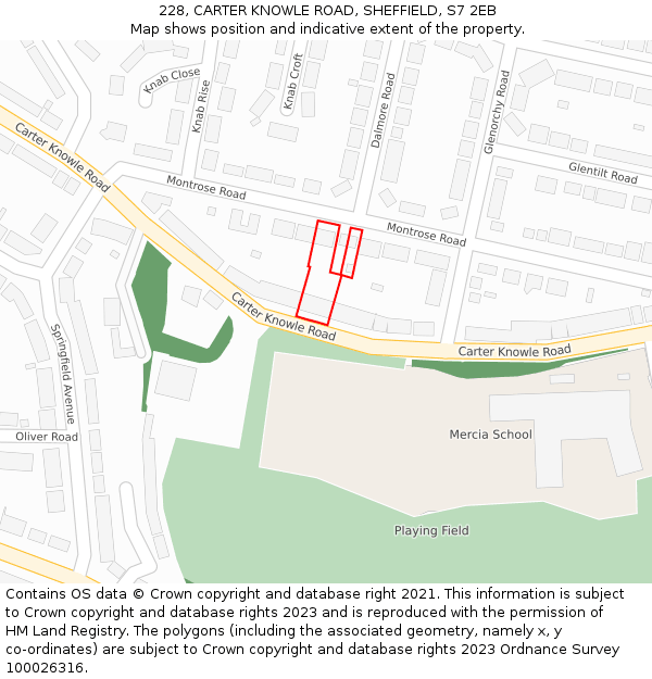 228, CARTER KNOWLE ROAD, SHEFFIELD, S7 2EB: Location map and indicative extent of plot