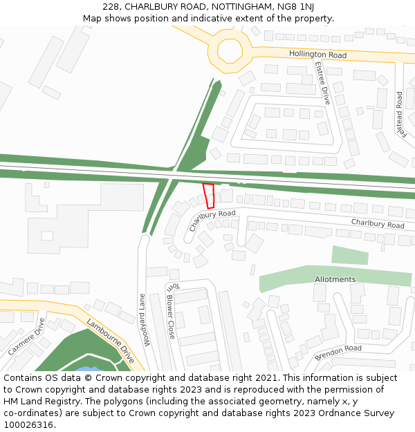 228, CHARLBURY ROAD, NOTTINGHAM, NG8 1NJ: Location map and indicative extent of plot