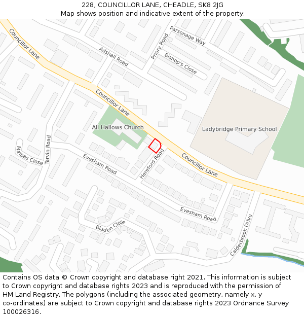 228, COUNCILLOR LANE, CHEADLE, SK8 2JG: Location map and indicative extent of plot