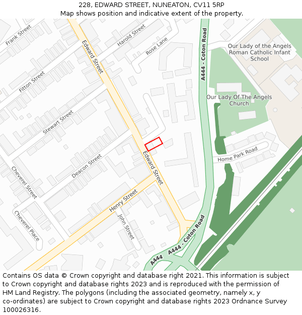 228, EDWARD STREET, NUNEATON, CV11 5RP: Location map and indicative extent of plot