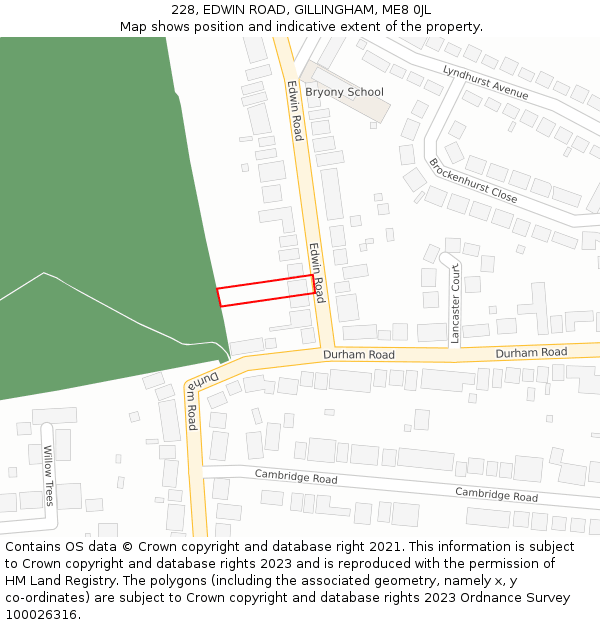 228, EDWIN ROAD, GILLINGHAM, ME8 0JL: Location map and indicative extent of plot