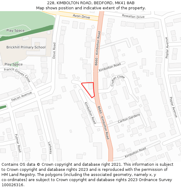 228, KIMBOLTON ROAD, BEDFORD, MK41 8AB: Location map and indicative extent of plot