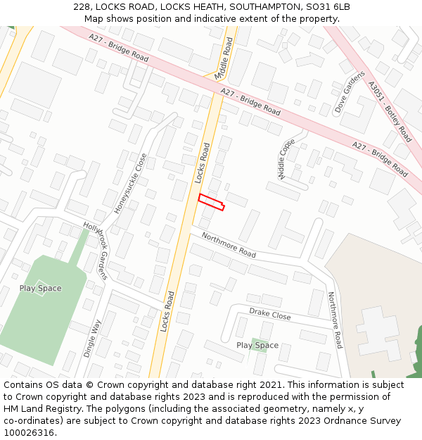 228, LOCKS ROAD, LOCKS HEATH, SOUTHAMPTON, SO31 6LB: Location map and indicative extent of plot