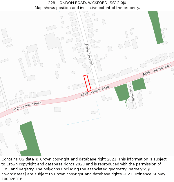 228, LONDON ROAD, WICKFORD, SS12 0JX: Location map and indicative extent of plot
