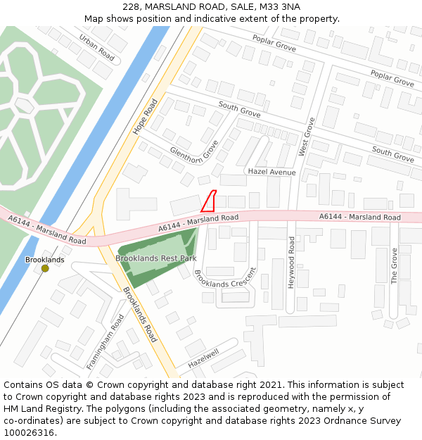 228, MARSLAND ROAD, SALE, M33 3NA: Location map and indicative extent of plot