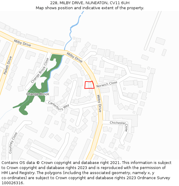 228, MILBY DRIVE, NUNEATON, CV11 6UH: Location map and indicative extent of plot