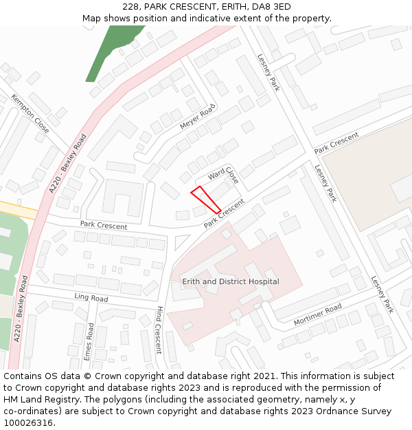 228, PARK CRESCENT, ERITH, DA8 3ED: Location map and indicative extent of plot