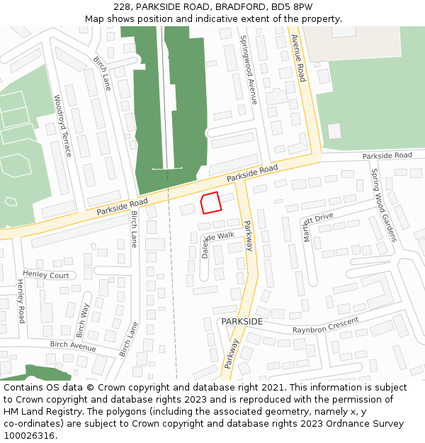 228, PARKSIDE ROAD, BRADFORD, BD5 8PW: Location map and indicative extent of plot
