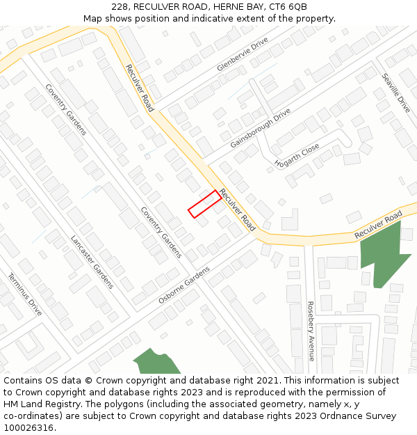 228, RECULVER ROAD, HERNE BAY, CT6 6QB: Location map and indicative extent of plot