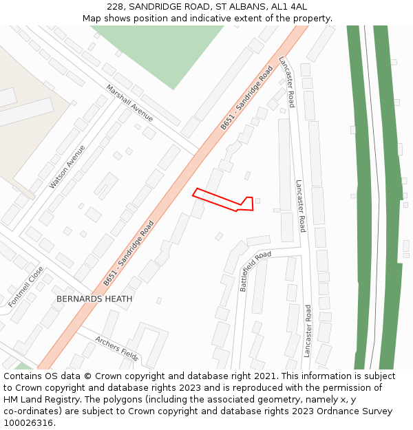 228, SANDRIDGE ROAD, ST ALBANS, AL1 4AL: Location map and indicative extent of plot