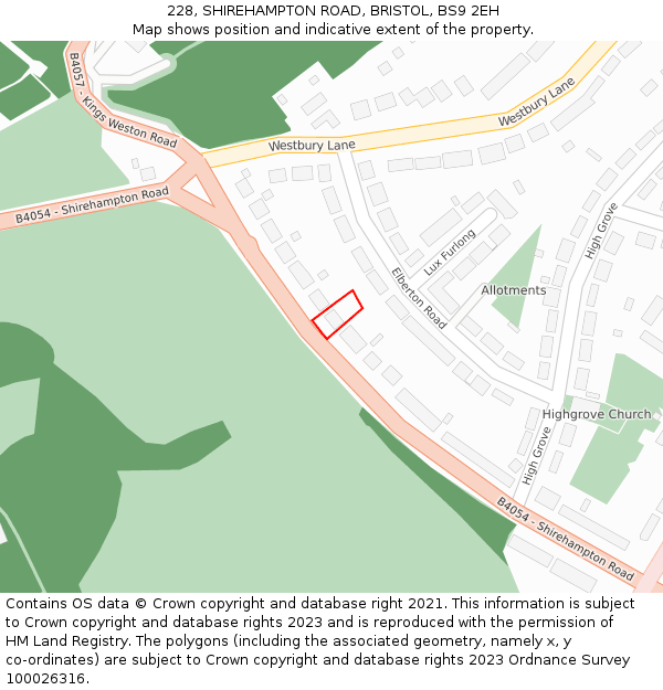 228, SHIREHAMPTON ROAD, BRISTOL, BS9 2EH: Location map and indicative extent of plot