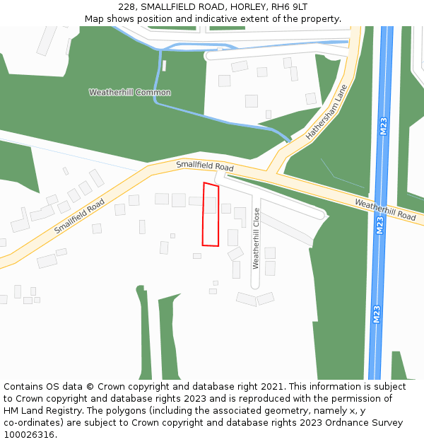 228, SMALLFIELD ROAD, HORLEY, RH6 9LT: Location map and indicative extent of plot