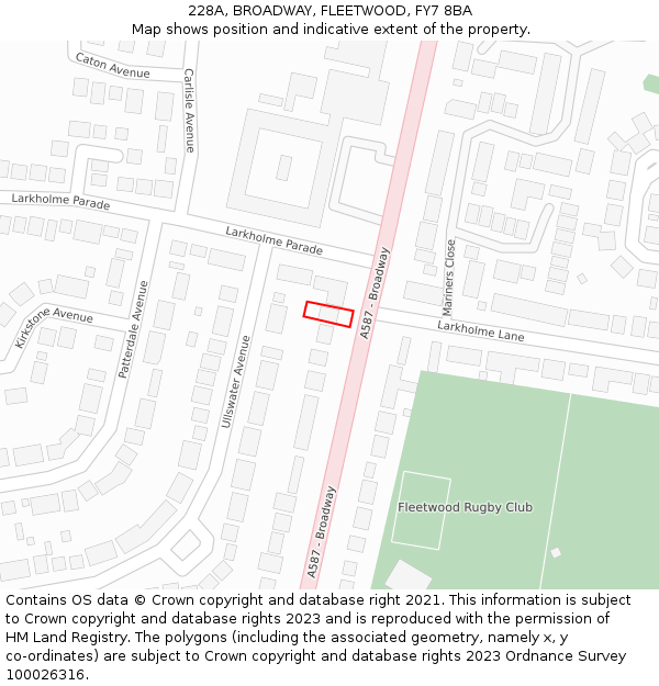 228A, BROADWAY, FLEETWOOD, FY7 8BA: Location map and indicative extent of plot
