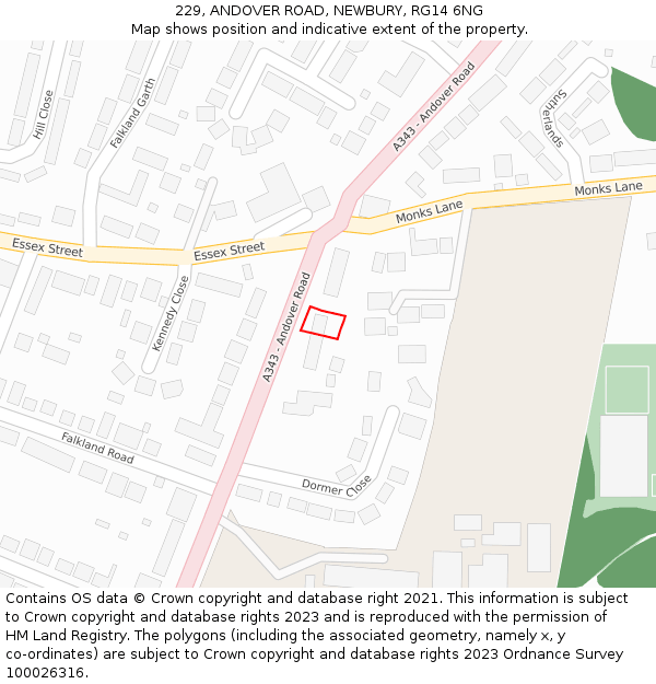 229, ANDOVER ROAD, NEWBURY, RG14 6NG: Location map and indicative extent of plot