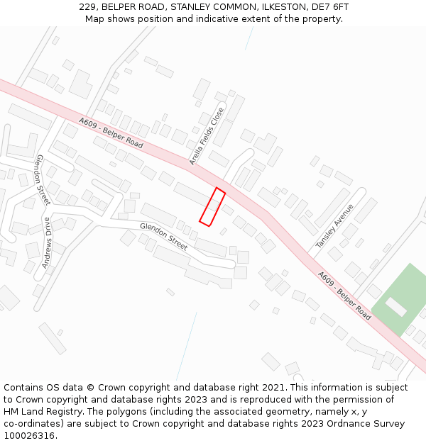 229, BELPER ROAD, STANLEY COMMON, ILKESTON, DE7 6FT: Location map and indicative extent of plot