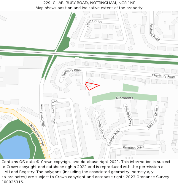 229, CHARLBURY ROAD, NOTTINGHAM, NG8 1NF: Location map and indicative extent of plot