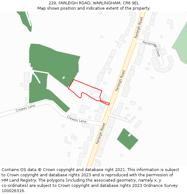 229, FARLEIGH ROAD, WARLINGHAM, CR6 9EL: Location map and indicative extent of plot