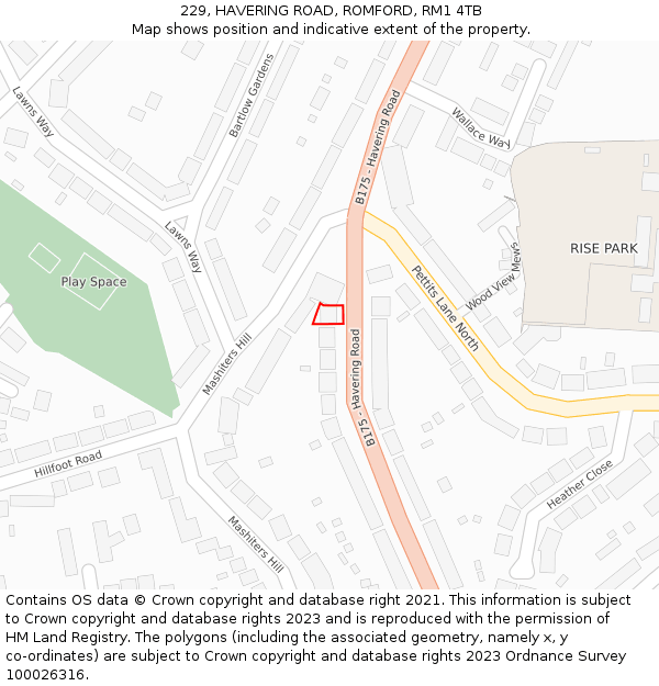 229, HAVERING ROAD, ROMFORD, RM1 4TB: Location map and indicative extent of plot