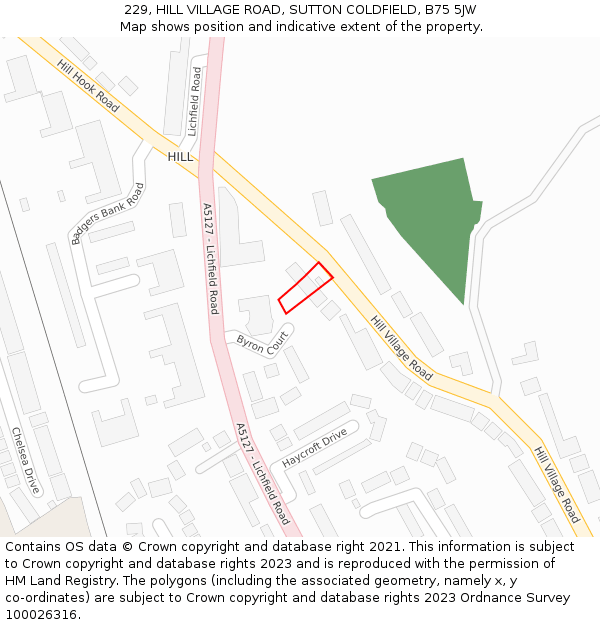 229, HILL VILLAGE ROAD, SUTTON COLDFIELD, B75 5JW: Location map and indicative extent of plot