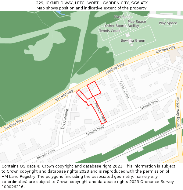 229, ICKNIELD WAY, LETCHWORTH GARDEN CITY, SG6 4TX: Location map and indicative extent of plot