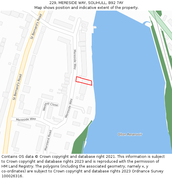 229, MERESIDE WAY, SOLIHULL, B92 7AY: Location map and indicative extent of plot