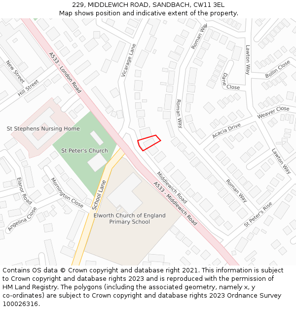 229, MIDDLEWICH ROAD, SANDBACH, CW11 3EL: Location map and indicative extent of plot