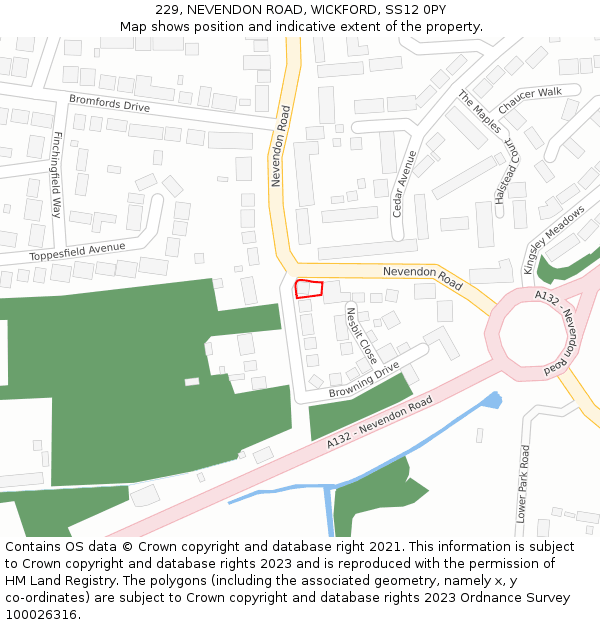 229, NEVENDON ROAD, WICKFORD, SS12 0PY: Location map and indicative extent of plot