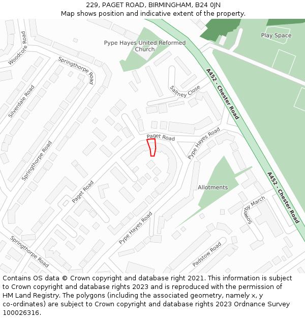 229, PAGET ROAD, BIRMINGHAM, B24 0JN: Location map and indicative extent of plot