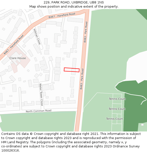 229, PARK ROAD, UXBRIDGE, UB8 1NS: Location map and indicative extent of plot